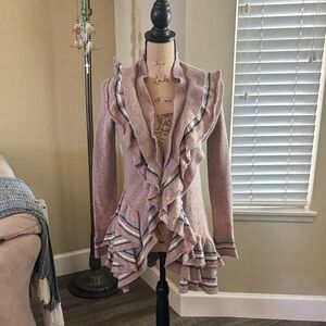 Anthropologie Ruffled Tan Cardigan